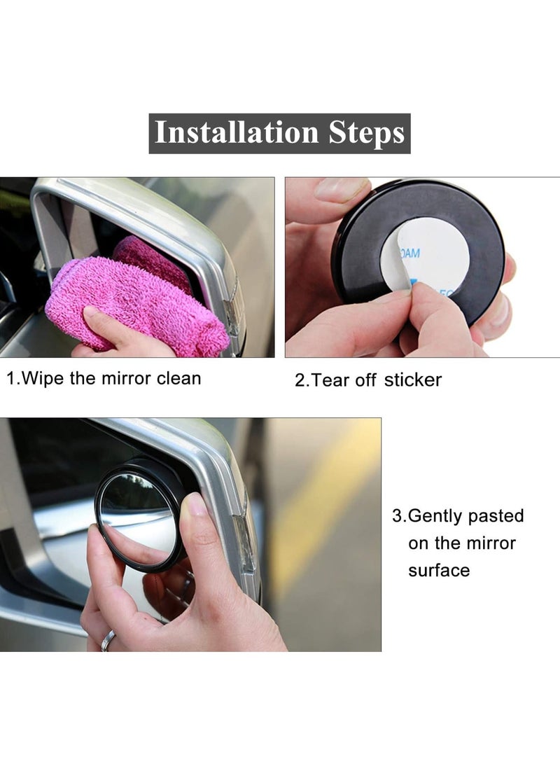 2 أجهزة كمبيوتر شخصية مرايا البقعة العمياء ، 2 "جولة HD زجاجية مقلبة 360 درجة زاوية واسعة جانب مرآة الرؤية الخلفية مع ABS الإسكان للسيارات SUV والشاحنات ، أسود ، حزمة من 2 - Image 4